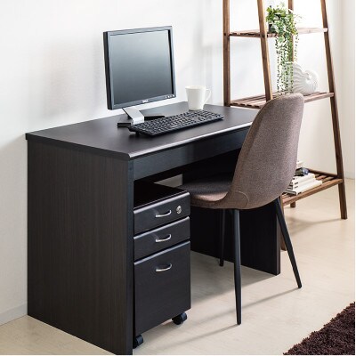 学習机】幅90 木製 パソコンデスク・チェスト 2点セット ブラウン