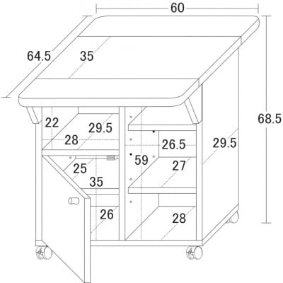 バタ式キッチンワゴン  跳ね上げ天板・キャスター付き 幅60cm ホワイト AKU101177801