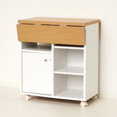 バタ式キッチンワゴン  跳ね上げ天板・キャスター付き 幅60cm ホワイト AKU101177801