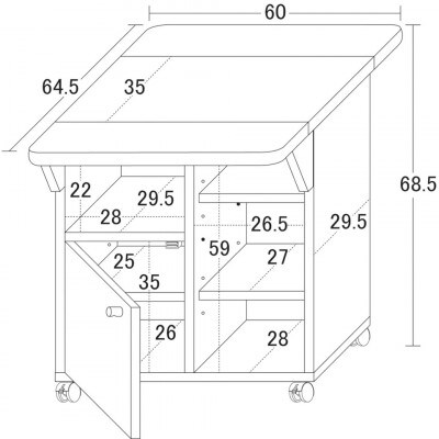 バタ式キッチンワゴン 跳ね上げ天板・キャスター付き 幅60cm ブラウン AKU101177802