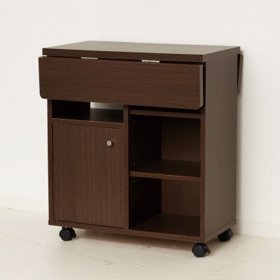 バタ式キッチンワゴン 跳ね上げ天板・キャスター付き 幅60cm ブラウン AKU101177802