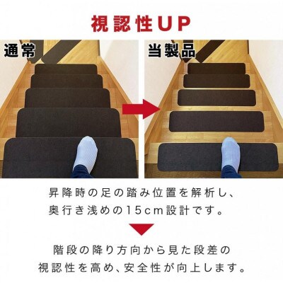 薄型吸着 ラウンド階段マット 70cm×15cm 15枚入り グレー BTS104385502
