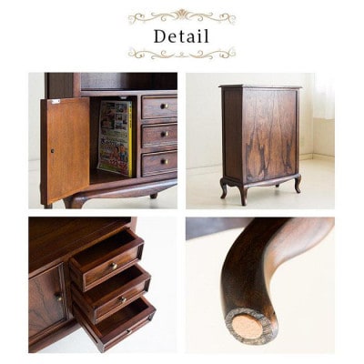 ウェール FAX・電話台 アンティーク調 天然木猫脚チェスト 幅61cm AKU1001427