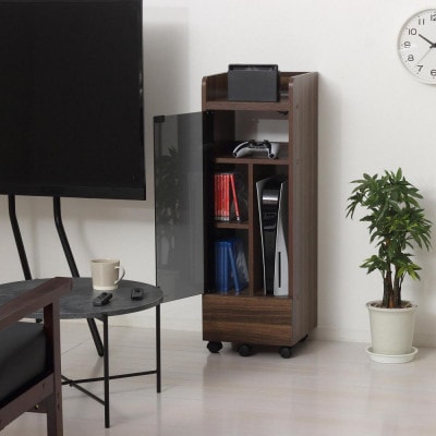 キャスター付きゲーム機ラック 幅32 ブラック AKU104476302