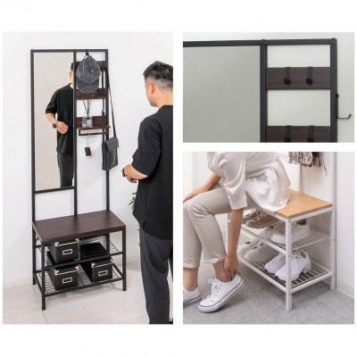 多機能ハンガーラックミラー付 ナチュラル aku104491002