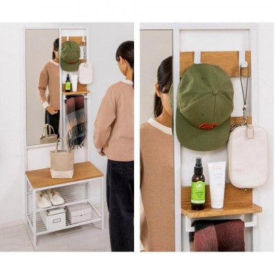 多機能ハンガーラックミラー付 ナチュラル aku104491002 | 和歌山県