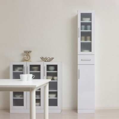 食器棚 幅30×高さ180 ホワイト ガラス扉 AKU1045057