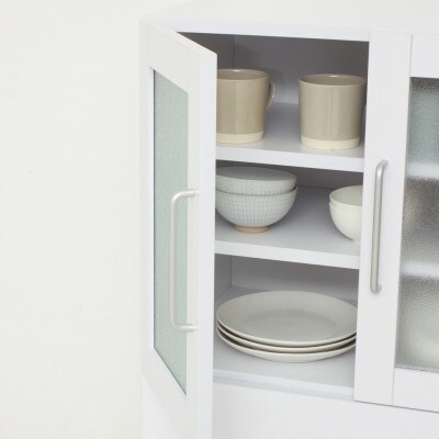 食器棚 幅60×高さ120 ホワイト ガラス扉 AKU1045058