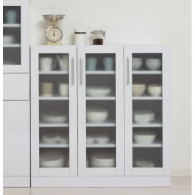 食器棚 幅89.5×高さ90  ホワイト ガラス扉 AKU1045059
