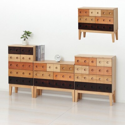 天然木 脚付きチェスト 3段 幅74.5×奥行28×高さ63.5cm AKU1045063