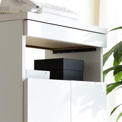 【完成品】ゴールデンFAX台 扉2枚タイプ 鏡面ホワイト AKU101747802