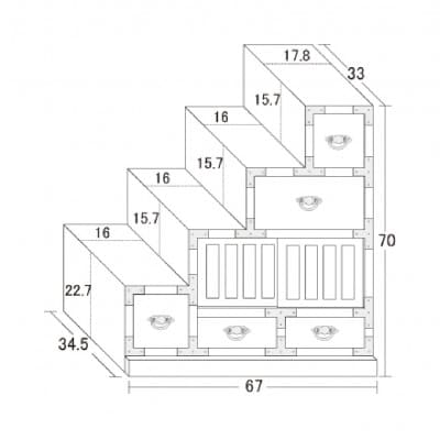 民芸調　階段箪笥　左下がり