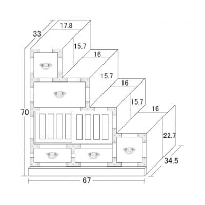 民芸調　階段箪笥　右下がり