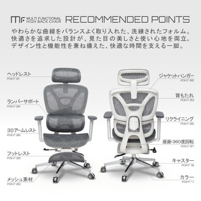 多機能ハイバックチェア(ゲーミングチェア)　メッシュ　グレー