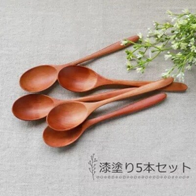 木製 カレースプーン 18cm 5本セット 紀州PROコート 漆塗り