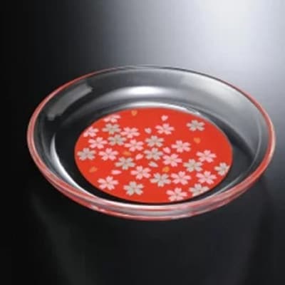 紀州塗り 【ぬりもん de Verre】 丸小皿 「蒔絵/桜・赤」 直径14.8×2cm