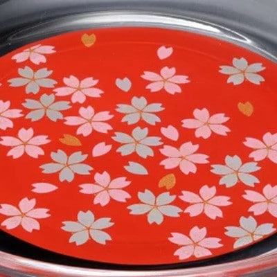 紀州塗り 【ぬりもん de Verre】 丸小皿 「蒔絵/桜・赤」 直径14.8×2cm
