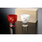 紀州塗り 【ぬりもん de Verre】 盃 「蒔絵/千羽鶴・白赤」ペアセット 70ml