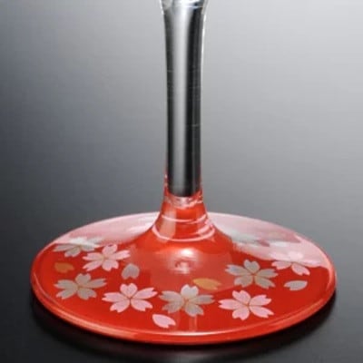 紀州塗り 【ぬりもん de Verre】 ワインカップ 「蒔絵/桜・赤」 300ml