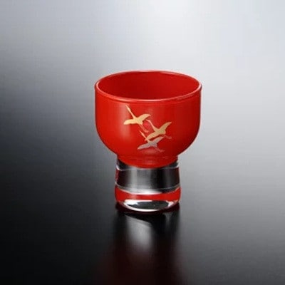 紀州塗り 【ぬりもん de Verre】 盃 「蒔絵/千羽鶴・赤」 70ml