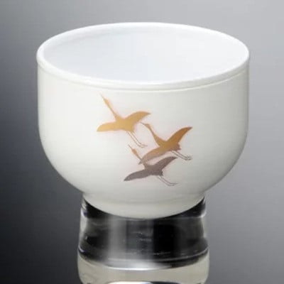 紀州塗り 【ぬりもん de Verre】 盃 「蒔絵/千羽鶴・白」 70ml
