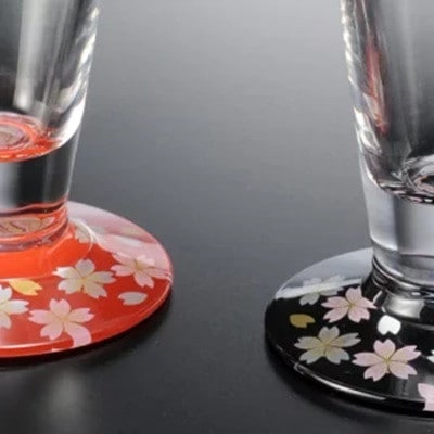 紀州塗り 【ぬりもん de Verre】 ビールグラス 「蒔絵/桜・赤黒」ペアセット