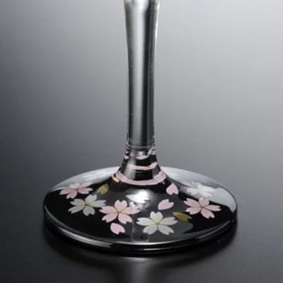紀州塗り 【ぬりもん de Verre】 トールシャンパン 「蒔絵/桜・黒」 185ml