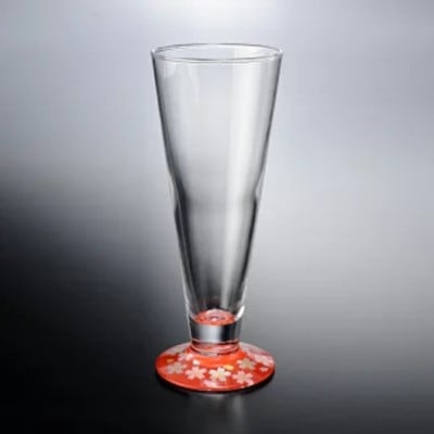 紀州塗り 【ぬりもん de Verre】 ビールグラス 「蒔絵/桜・赤」 285ml