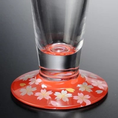 紀州塗り 【ぬりもん de Verre】 ビールグラス 「蒔絵/桜・赤」 285ml