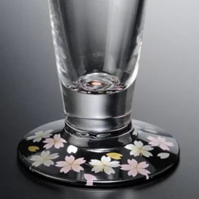 紀州塗り 【ぬりもん de Verre】 ビールグラス 「蒔絵/桜・黒」 285ml