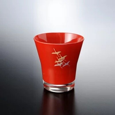 紀州塗り 【ぬりもん de Verre】 フリーグラス 「蒔絵/千羽鶴・赤」 210ml