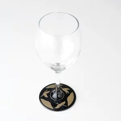 紀州塗り 【ぬりもん de Verre】 ワイングラス 「蒔絵/万葉鶴・黒」単品 300ml