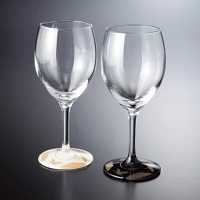紀州塗り 【ぬりもん de Verre】 ワイングラス 「蒔絵/万葉鶴・黒」単品 300ml