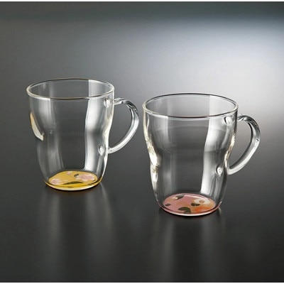 紀州塗り 【ぬりもん de Verre】 耐熱マグカップ 「蒔絵/ピンク・黄」ペアセット 330ml