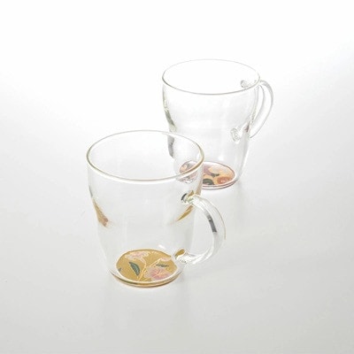 紀州塗り 【ぬりもん de Verre】 耐熱マグカップ 「蒔絵/ピンク・黄」ペアセット 330ml