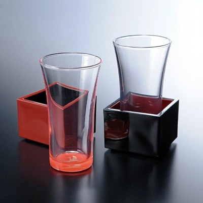 紀州塗り 【ぬりもん de Verre】 一口グラス マスセット 赤黒ペアセット(鶴・亀)100ml