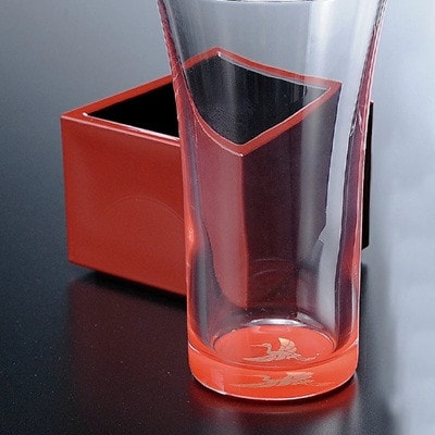 紀州塗り 【ぬりもん de Verre】 一口グラス マスセット(鶴)赤 100ml