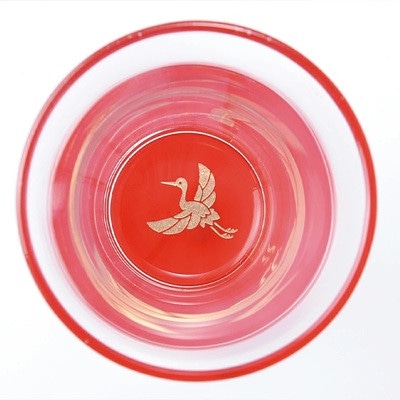 紀州塗り 【ぬりもん de Verre】 一口グラス マスセット(鶴)赤 100ml