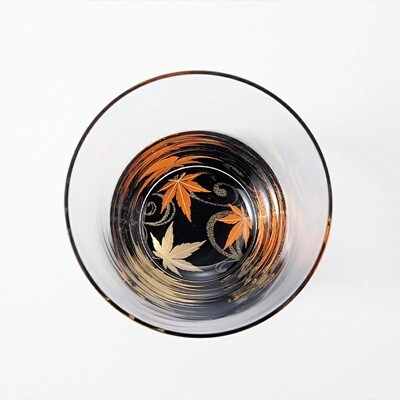 紀州塗り 【ぬりもん de Verre】 フリーグラス 「蒔絵/紅葉・赤黒」ペアセット 210ml