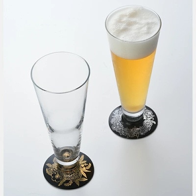 紀州塗り【ぬりもん de Verre】ピルスナーグラス「蒔絵/ボタニカル・金銀」ペアセット285ml