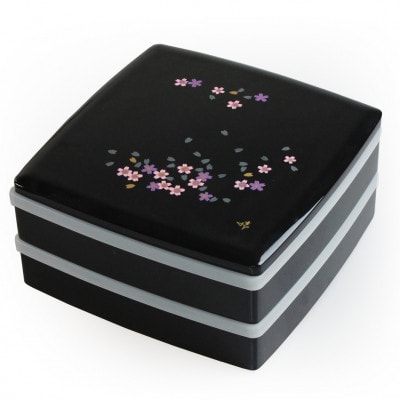 重箱【約24cm】スクエア 黒 桜