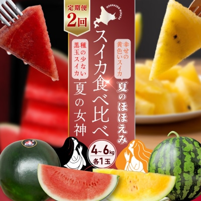 《2026年分受付中》【定期便2回】スイカ2種(夏のほほえみ・夏の女神)食べ比べ【01147】