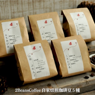 珈琲豆セット(100g×5種)北海道三笠市 2BeansCoffeeカフェ自家焙煎 【06001】