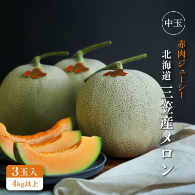 《2026年分受付中》三笠メロン3玉入(4.0kg以上)【0130101】