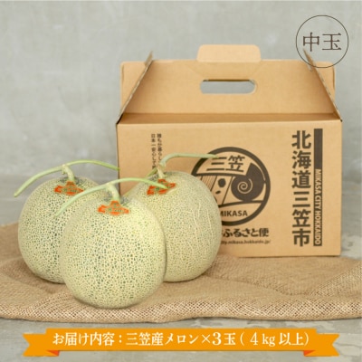 《2026年分受付中》三笠メロン3玉入(4.0kg以上)【0130101】