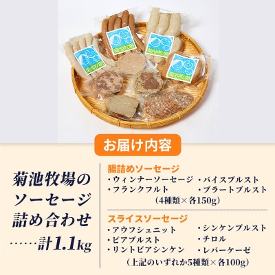 岩手町「菊池牧場のソーセージ」 詰め合わせ 1.1kg ソーセージ 牛肉 豚肉 セット おかず