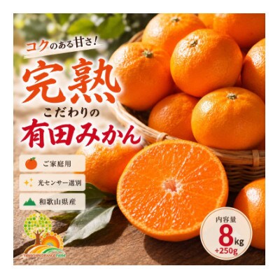 こだわりの完熟有田みかん 約8kg+250g(傷み補償分) ご家庭用 (nuk004-c-8)