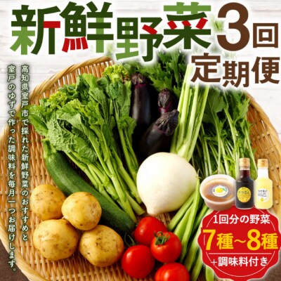 【3ヶ月定期】7～8種類　野菜セット(ゆずみそ・ポン酢・ゆず果汁)