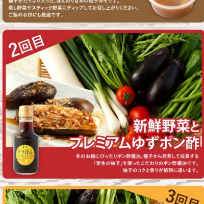 【3ヶ月定期】7～8種類　野菜セット(ゆずみそ・ポン酢・ゆず果汁)