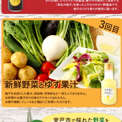 【3ヶ月定期】7～8種類　野菜セット(ゆずみそ・ポン酢・ゆず果汁)